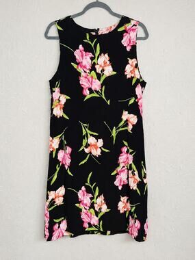 Emma James Black Sleeveless Dress with Pink & Peach Floral Print